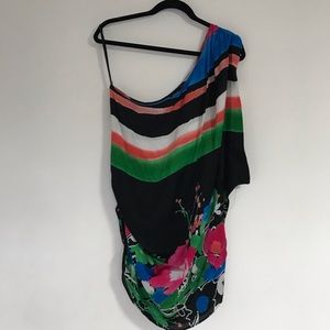 Bebe one shoulder floral silk tunic